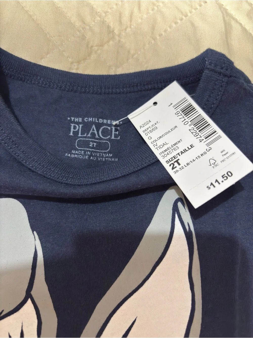 Children's Place 2T Navy Bunny Graphic Tee with Sunglasses and Carrot